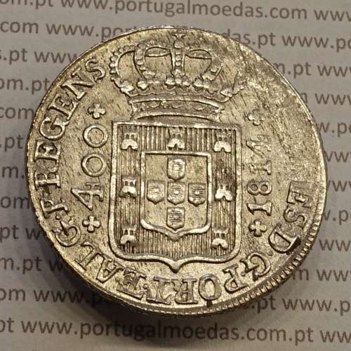 MOEDA CRUZADO NOVO PRATA (480 RÉIS) 1814 COROA BAIXA DIADEMA LOZANGO 4 PONTOS - D. JOÃO PRÍNCIPE REGENTE