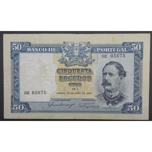 NOTA DE 50 ESCUDOS 1953 ( CIRCULADA ) "50$00 1953 Ch.7 FONTES PEREIRA DE MELLO - BANCO DE PORTUGAL (28/04/1953)