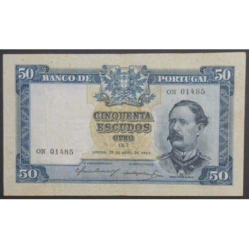 NOTA DE 50 ESCUDOS 1953 ( CIRCULADA ) "50$00 1953 Ch.7 FONTES PEREIRA DE MELLO - BANCO DE PORTUGAL (28/04/1953)