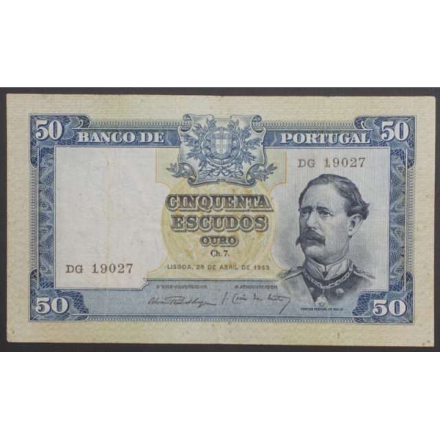 NOTA DE 50 ESCUDOS 1953 ( CIRCULADA ) "50$00 1953 Ch.7 FONTES PEREIRA DE MELLO - BANCO DE PORTUGAL (28/04/1953)