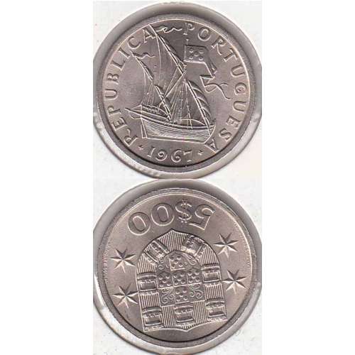 Portugal, coin of 5 Escudos 1967, 5$00 Escudos 1967 Copper-Nickel Portuguese Republic, (BU/UNC), World Coins Portugal KM 591