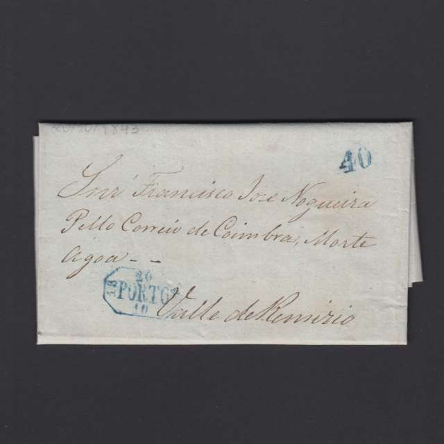 Pré-Filatélica circulada do Porto para Vale de Remigio datada 20-10-1843