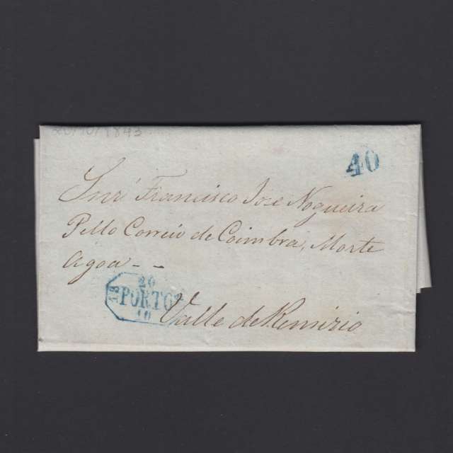 Pré-Filatélica circulada do Porto para Vale de Remigio datada 20-10-1843