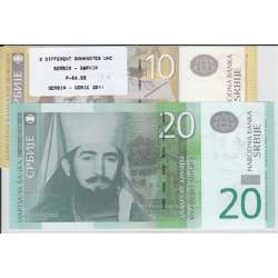 SÉRVIA - LOTE DE 2 NOTAS DIFERENTES - SERIE 2011 (NÃO CIRCULADAS)