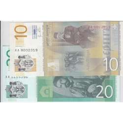 SÉRVIA - LOTE DE 2 NOTAS DIFERENTES - SERIE 2011 (NÃO CIRCULADAS)