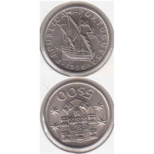 CINCO ESCUDOS (5$00) CUPRO-NÍQUEL 1986