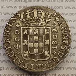CRUZADO NOVO PRATA (480 RÉIS) 1809 COROA MÉDIA COM DIADEMA LOZANGO 1 PONTO