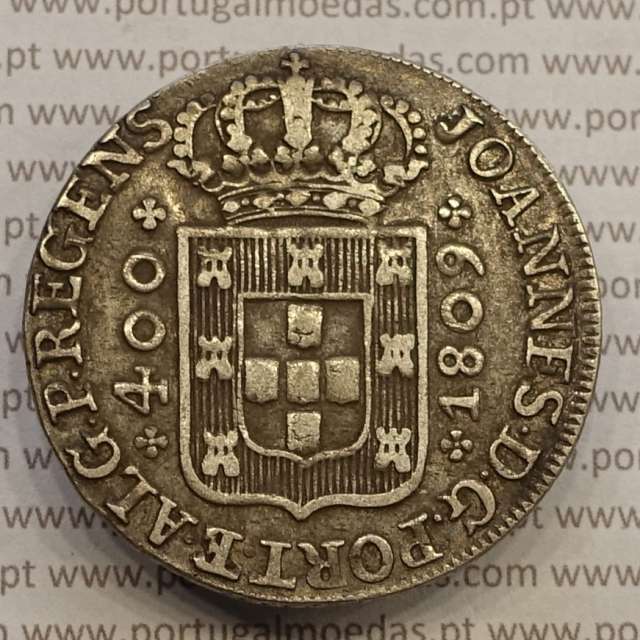 CRUZADO NOVO PRATA (480 RÉIS) 1809 COROA MÉDIA COM DIADEMA LOZANGO 1 PONTO