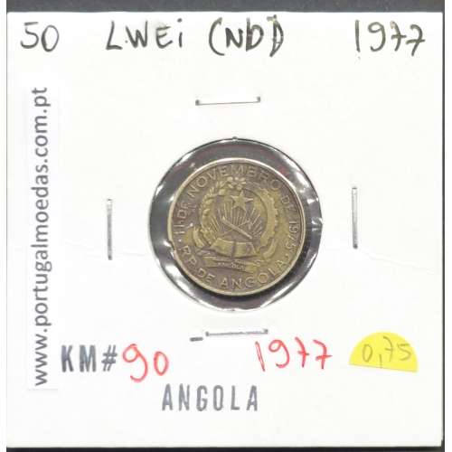 MOEDA DE 50 LWEI CUPRO-NÍQUEL NÃO DATADA (1977) REPÚBLICA POPULAR DE ANGOLA - KRAUSE WORLD COINS ANGOLA KM90