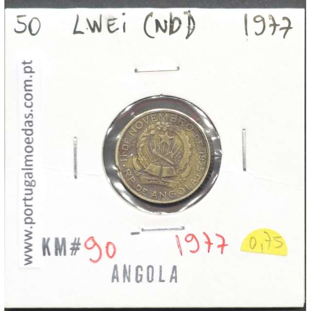 MOEDA DE 50 LWEI CUPRO-NÍQUEL NÃO DATADA (1977) REPÚBLICA POPULAR DE ANGOLA - KRAUSE WORLD COINS ANGOLA KM90