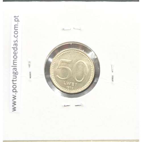 MOEDA DE 50 LWEI CUPRO-NÍQUEL 1979 REPÚBLICA POPULAR DE ANGOLA - KRAUSE WORLD COINS ANGOLA KM90.1
