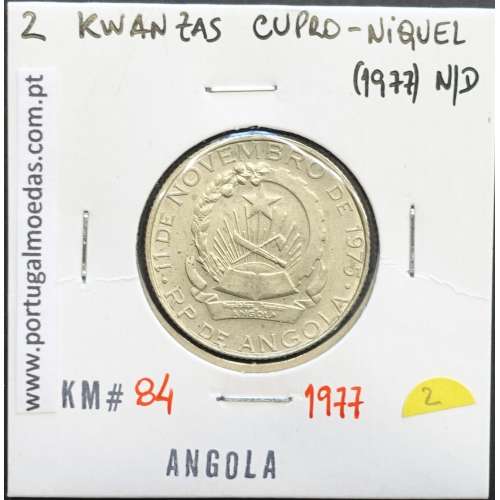 MOEDA DE 2 KWANZAS CUPRO-NÍQUEL NÃO DATADA (1977) REPÚBLICA POPULAR DE ANGOLA - KRAUSE WORLD COINS ANGOLA KM84