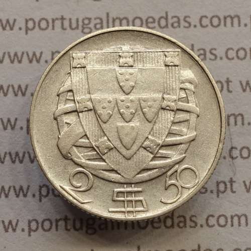 Silver coin of 2-1/2 Escudos 1933, 2$50 Escudos 1933 silver Portuguese Republic, (VF), World Coins Portugal KM 580