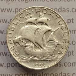 Silver coin of 2-1/2 Escudos 1933, 2$50 Escudos 1933 silver Portuguese Republic, (VF), World Coins Portugal KM 580