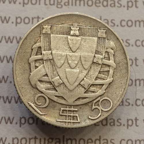 2$50 Escudos 1933 prata, 2 escudos e 50 centavos 1933 em prata da Republica Portuguesa, (BC+/MBC-), World Coins Portugal KM 580