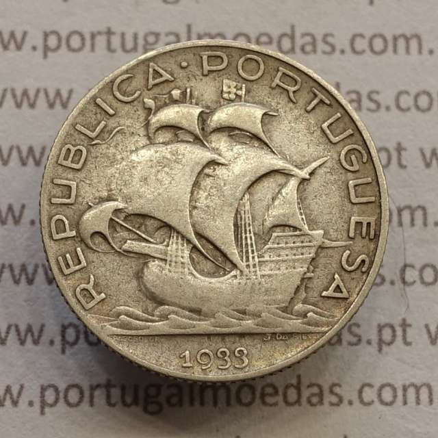 2$50 Escudos 1933 prata, 2 escudos e 50 centavos 1933 em prata da Republica Portuguesa, (BC+/MBC-), World Coins Portugal KM 580