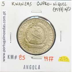 MOEDA DE 5 KWANZAS CUPRO-NÍQUEL NÃO DATADA (1977) REPÚBLICA POPULAR DE ANGOLA - KRAUSE WORLD COINS ANGOLA KM85