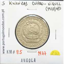 MOEDA DE 5 KWANZAS CUPRO-NÍQUEL NÃO DATADA (1977) REPÚBLICA POPULAR DE ANGOLA - KRAUSE WORLD COINS ANGOLA KM85