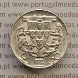 MOEDA 2$50 ESCUDOS (DOIS ESCUDOS E CINQUENTA CENTAVOS) PRATA 1944 (MBC+ / BELA-) -  REPÚBLICA PORTUGUESA