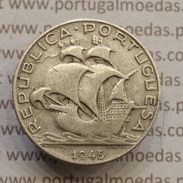 MOEDA 2$50 ESCUDOS (DOIS ESCUDOS E CINQUENTA CENTAVOS) PRATA 1945 (BC) -  REPÚBLICA PORTUGUESA