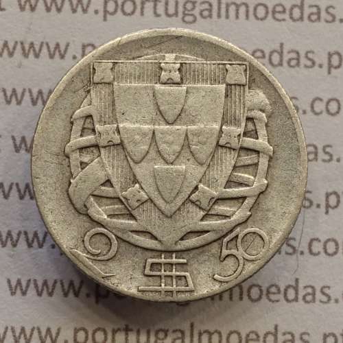 MOEDA 2$50 ESCUDOS (DOIS ESCUDOS E CINQUENTA CENTAVOS) PRATA 1945 (BC) -  REPÚBLICA PORTUGUESA