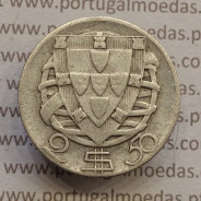 MOEDA 2$50 ESCUDOS (DOIS ESCUDOS E CINQUENTA CENTAVOS) PRATA 1945 (BC) -  REPÚBLICA PORTUGUESA