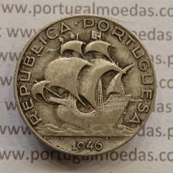 2$50 Escudos 1946 prata, 2 escudos e 50 centavos 1946 em prata da Republica Portuguesa, (BC), World Coins Portugal KM 580