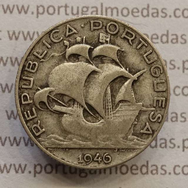 Coin 2$50 Escudos 1946 silver, 2 escudos and 50 centavos 1946 Portuguese Republic silver, (BC), World Coins Portugal KM 580