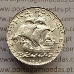 Silver coin of 2-1/2 Escudos 1948, 2$50 Escudos 1948 silver Portuguese Republic, (UNC), World Coins Portugal KM 580