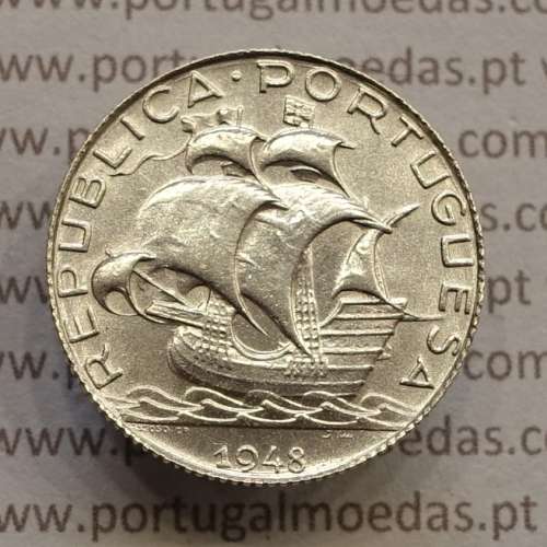 Silver coin of 2-1/2 Escudos 1948, 2$50 Escudos 1948 silver Portuguese Republic, (UNC), World Coins Portugal KM 580