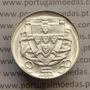 Silver coin of 2-1/2 Escudos 1948, 2$50 Escudos 1948 silver Portuguese Republic, (UNC), World Coins Portugal KM 580