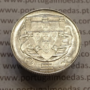 Portugal, silver coin 2$50 Escudos 1951, 2-1/2 or 2.5 Escudos 1951 Portuguese Republic, (UNC), World Coins Portugal KM 580