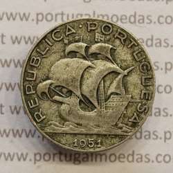 MOEDA 2$50 ESCUDOS (DOIS ESCUDOS E CINQUENTA CENTAVOS) PRATA 1951 (BC) - REPÚBLICA PORTUGUESA MOEDA 2$50 ESCUDOS (DOIS ESCUDOS E CINQUENTA CENTAVOS) PRATA 1951 (BC) - REPÚBLICA PORTUGUESA