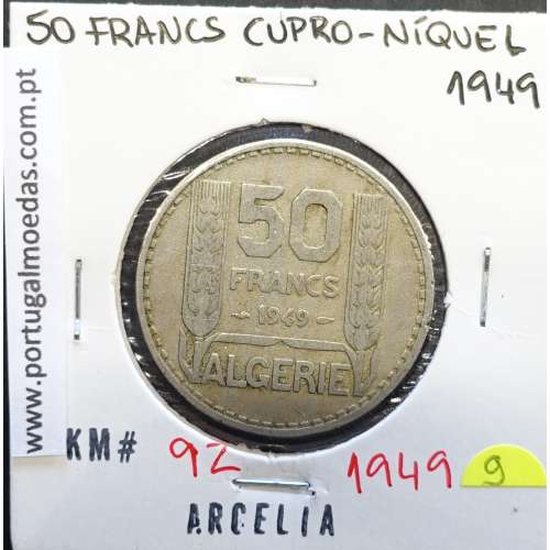 MOEDA DE 50 FRANCOS CUPRO-NÍQUEL 1949 - ARGÉLIA - KRAUSE WORLD COINS ALGERIA KM 92