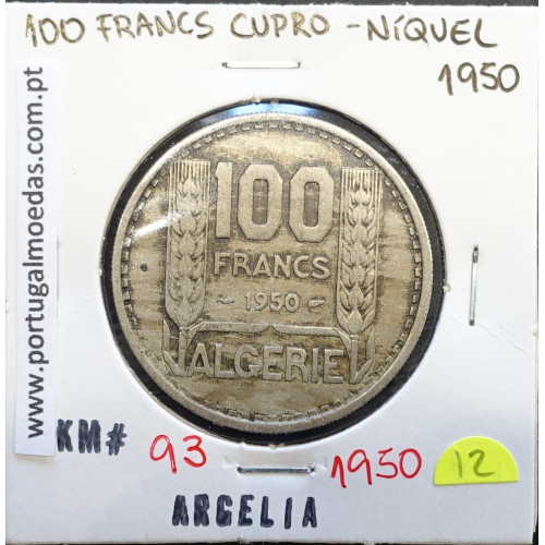 MOEDA DE 100 FRANCOS CUPRO-NÍQUEL 1950 - ARGÉLIA - KRAUSE WORLD COINS ALGERIA KM 93