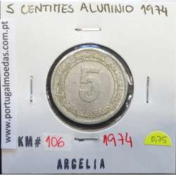 MOEDA DE 5 CÊNTIMOS ALUMÍNIO 1974 - ARGÉLIA - KRAUSE WORLD COINS ALGERIA KM 106