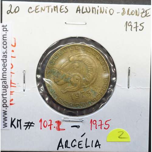 MOEDA DE 20 CÊNTIMOS BRONZE ALUMÍNIO 1975 - ARGÉLIA - KRAUSE WORLD COINS ALGERIA KM 107.1