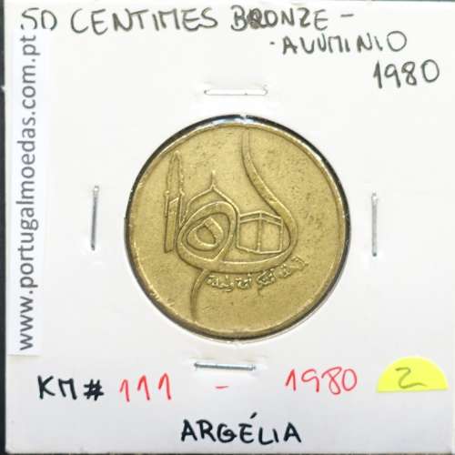 MOEDA DE 50 CÊNTIMOS BRONZE ALUMÍNIO 1980 - ARGÉLIA - KRAUSE WORLD COINS ALGERIA KM 111