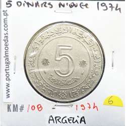 MOEDA DE 5 DINARS CUPRO-NÍQUEL 1974 - ARGÉLIA - KRAUSE WORLD COINS ALGERIA KM 108