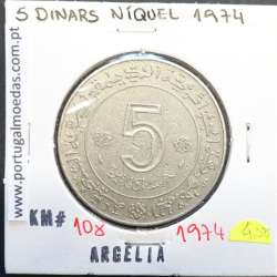 MOEDA DE 5 DINARS CUPRO-NÍQUEL 1974 - ARGÉLIA - KRAUSE WORLD COINS ALGERIA KM 108