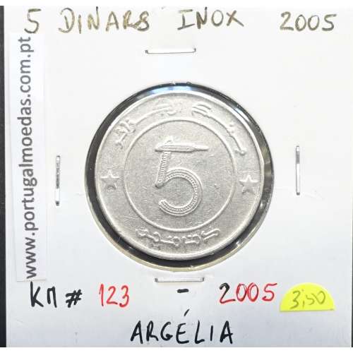 MOEDA DE 5 DINARS INOX 2005 - ARGÉLIA - KRAUSE WORLD COINS ALGERIA KM 123