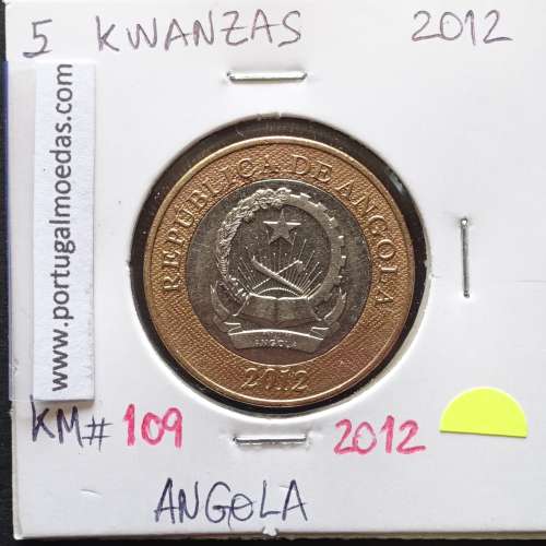 MOEDA DE 5 KWANZAS BIMETÁLICA 2012 REPÚBLICA POPULAR DE ANGOLA - KRAUSE WORLD COINS ANGOLA KM 109
