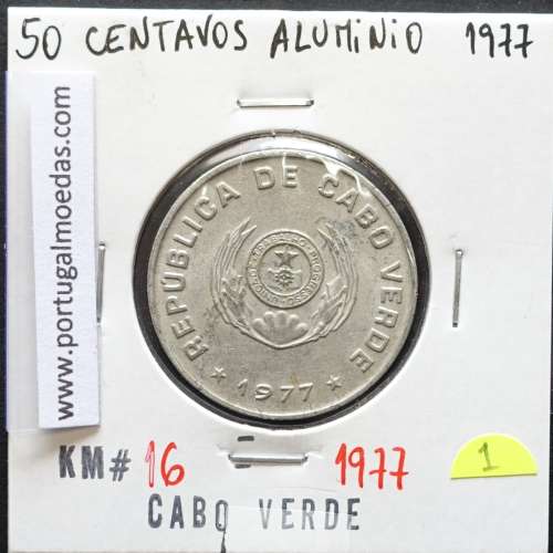 MOEDA DE 50 CENTAVOS 1977 ALUMÍNIO - REPÚBLICA DE CABO VERDE - KRAUSE WORLD COINS CAPE VERDE KM16