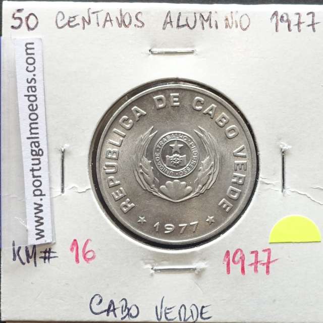 MOEDA DE 50 CENTAVOS 1977 ALUMÍNIO - REPÚBLICA DE CABO VERDE - KRAUSE WORLD COINS CAPE VERDE KM16