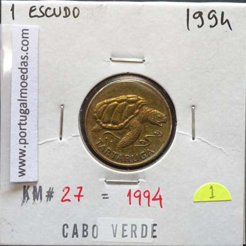 MOEDA DE 1 ESCUDO 1994 AÇO/LATÃO - REPÚBLICA DE CABO VERDE - KRAUSE WORLD COINS CAPE VERDE KM27
