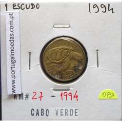 MOEDA DE 1 ESCUDO 1994 AÇO/LATÃO - REPÚBLICA DE CABO VERDE - KRAUSE WORLD COINS CAPE VERDE KM27