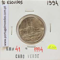 MOEDA DE 10 ESCUDOS 1994 AÇO NIQUELADO - REPÚBLICA DE CABO VERDE - KRAUSE WORLD COINS CAPE VERDE KM41