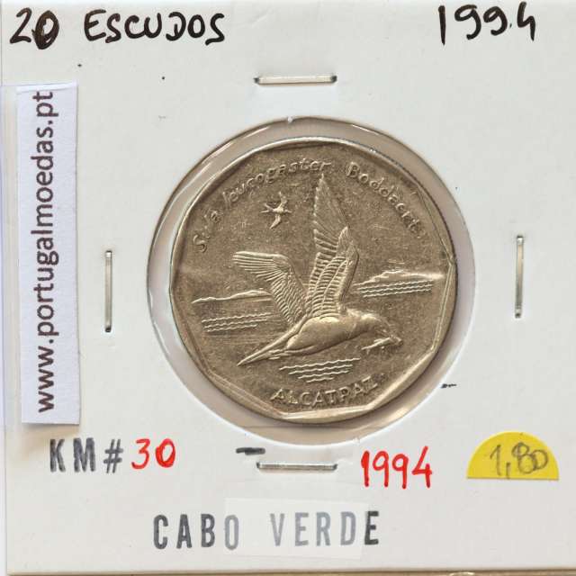MOEDA DE 20 ESCUDOS 1994 AÇO NIQUELADO - REPÚBLICA DE CABO VERDE - KRAUSE WORLD COINS CAPE VERDE KM30
