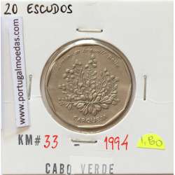 MOEDA DE 20 ESCUDOS 1994 AÇO NIQUELADO - REPÚBLICA DE CABO VERDE - KRAUSE WORLD COINS CAPE VERDE KM33