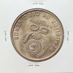 MOEDA DE 50 ESCUDOS 1977 - REPÚBLICA DE CABO VERDE - KRAUSE WORLD COINS CAPE VERDE KM21